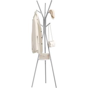 WOLTU Attaccapanni da Terra, Appendiabiti ad Albero in Metallo e MDF, Portabiti da Ingresso con 9 Ganci e 1 Ripiano per Vestiti, Cappelli, Borse, Grigio
