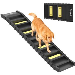 PawHut Rampa Pieghevole per Cani per Auto e Letti Alti, Scala per Cani Portatile a 10 Gradini con Strisce e Piedini Antiscivolo, Leggera, Supporta Fino a 68 kg, Nero
