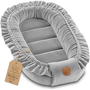 Totsy Baby Riduttore lettino neonato - 90x50 cm nido culla pod cocoonababy babynest antisoffoco per bambina e bambino baby nest per neonati Velvet Grigio