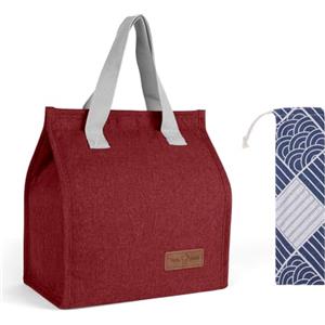 Vicloon Pranzo Tote Bag, Borsa Termica Porta Pranzo con Borsa per Posate, per Donna e Uomo, per Alimenti Mantenere Caldo o Freddo, Impermeabile, per Ufficio Scuola Campeggio Picnic, Rosso Vino