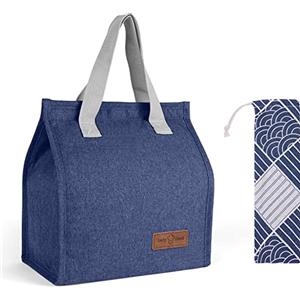 Vicloon Pranzo Tote Bag, Borsa Termica Porta Pranzo con Borsa per Posate, per Donna e Uomo, per Alimenti Mantenere Caldo o Freddo, Impermeabile, per Ufficio Scuola Campeggio Picnic, Blu Navy