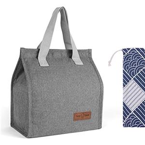 Vicloon Pranzo Tote Bag, Borsa Termica Porta Pranzo con Borsa per Posate, per Donna e Uomo, per Alimenti Mantenere Caldo o Freddo, Impermeabile, per Ufficio Scuola Campeggio Picnic, Grigio