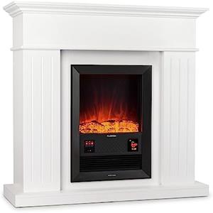 KLARSTEIN Chamonix - Camino Elettrico con Riscaldamento Attivabile, 2000W, Termostato, Timer Settimanale, Telecomando, Bianco
