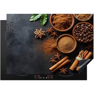 KitchenYeah© Copri Piano Induzione 75x52 cm Cucina Coprifornelli Copertura Protezione Cottura Tutto per la Cucina Cannella - Calcestruzzo - Caffè - Bastoncini di cannella - Spezie