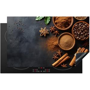 KitchenYeah© Copri Piano Induzione 83x51 cm Cucina Coprifornelli Copertura Protezione Cottura Tutto per la Cucina Cannella - Calcestruzzo - Caffè - Bastoncini di cannella - Spezie