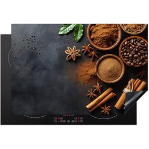 KitchenYeah© Copri Piano Induzione 76x51 cm Cucina Coprifornelli Copertura Protezione Cottura Tutto per la Cucina Cannella - Calcestruzzo - Caffè - Bastoncini di cannella - Spezie