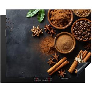 KitchenYeah© Copri Piano Induzione 65x52 cm Cucina Coprifornelli Copertura Protezione Cottura Tutto per la Cucina Cannella - Calcestruzzo - Caffè - Bastoncini di cannella - Spezie