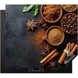 KitchenYeah© Copri Piano Induzione 58x51 cm Cucina Coprifornelli Copertura Protezione Cottura Tutto per la Cucina Cannella - Calcestruzzo - Caffè - Bastoncini di cannella - Spezie