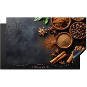 KitchenYeah© Copri Piano Induzione 90x52 cm Cucina Coprifornelli Copertura Protezione Cottura Tutto per la Cucina Cannella - Calcestruzzo - Caffè - Bastoncini di cannella - Spezie