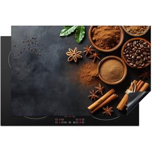 KitchenYeah© Copri Piano Induzione 80x52 cm Cucina Coprifornelli Copertura Protezione Cottura Tutto per la Cucina Cannella - Calcestruzzo - Caffè - Bastoncini di cannella - Spezie