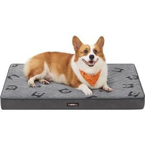 Feandrea Cuccia per Cani, Lettino per Animali, Gommapiuma Preformata Ondulata, con Maniglia, Sfoderabile, Uso a Doppio Lato, Impermeabile, Taglia L, 91 x 68 x 8 cm, Grigio Tortora PGW242G01