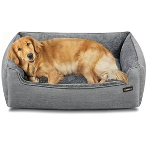Feandrea Cuccia per Cani, Lettino per Animali in Simil Lino, Bordi Rialzati, Fondo Antiscivolo, Copertura Sfoderabile per Lavaggio, XL per Cane Grande, 100 x 75 x 25 cm, Grigio Tortora PGW014GD01