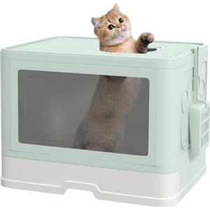 PawHut Lettiera per Gatti Chiusa, Toilette per Gatti con Coperchio, Doppia Entrata Superiore e Frontale, Cassetto Rimovibile, Paletta e Spazzola, Pulizia Facile, Verde