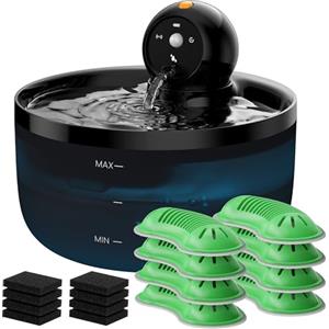 GOOIFUN Fontanella Gatto con Sensore Fontana Gatti: Fontanella per Gattis a Batteria - Fontanellas Gatti senza Fili - Dispenser Acqua Cani Ricaricabile - Fontana Gatto con 8 Filtris + 8 Spugnes
