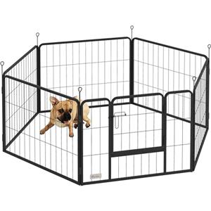 PawHut Recinto per Cani di Piccola Taglia a 6 Pannelli Modulabili da 80x1.5x60 cm, Box per Cani e Cuccioli Pieghevole con Porta in Acciaio con 6 Picchetti, Grigio