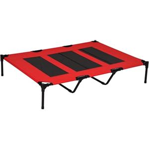 PawHut Lettino per Cani di Taglia XX-Grande Fino a 50kg max Rialzato con Borsa da Viaggio e Piedini Antiscivolo, Brandina per Cani e Gatti in Metallo e Tessuto Oxford, 122x92x23 cm, Rosso