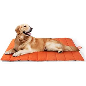 UNIKOME Cuccia Cane Grande per Interno e Esterno, Cuscino Cane Impermeabile, Facile da Lavare, Pieghevole, Resistente Materassino Cani/Gatto/Pet per Viaggi All'aperto (Arancione+Grigio, 110x68cm)