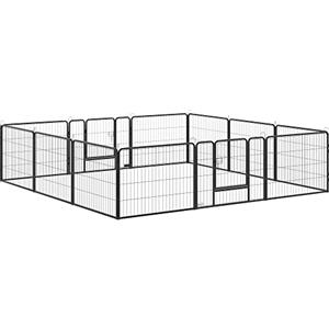 PawHut Recinto per Cani di Piccola Taglia a 12 Pannelli Modulabili da 80x1.5x60 cm, Box per Cani e Cuccioli Pieghevole con Porta in Acciaio con 12 Picchetti, Grigio