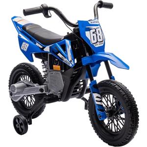 AIYAPLAY 12V Moto Elettrica per Bambini 3-6 Anni con 2 Motori e Acceleratore Manuale, Mini Moto Cross per Bambini con Sospensione, Ruote Rimovibile, Indicatore di Carica, Suoni, 2.4-5km/h, Blu