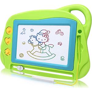 AiTuiTui Lavagna Magnetica per Bambini, 4 Colori Colorati Lavagnetta Magica Portatile Cancellabile con 3 Timbri Magnetici e 1 Penna-Giocattoli da Disegno Dimensioni da Viaggio per Bambini 3 4 5 Anni- Verde