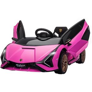 HOMCOM Macchina Elettrica per Bambini 3-5 Anni 12V Lamborghini SIAN, 3-5km/h Auto Elettrica per Bambini con 2 Motori, Fari e Musica, Telecomando, Cintura e Clacson, Rosa