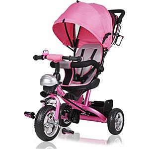 Spielwerk Triciclo 4in1 per Bambini da 1 Anno Passeggino con Maniglione Biciletta Bimbi Neonato Cappottina Cintura Bici a Tre Ruote Copertura Pioggia