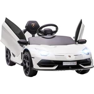 HOMCOM Auto Elettrica per Bambini a 12V 2 Motori con Licenza Lamborghini, Macchina Elettrica per Bambini con Sospensioni, Telecomando 2.4G, Fari, Clacson e Musica, 3-5km/h, Bianco