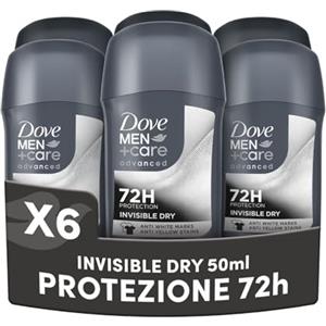 Dove Men + Care Dove Men Care, Deodorante Uomo Stick, Invisible Dry Advanced Care, Antitraspirante, Antimacchia, Protezione Fino a 72 Ore, con Antibacterial Odour Control, e 1/4 di Crema Idratante, 6 Pezzi da 50ml