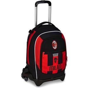 Seven Milan Trolley Scuola Jack 3 Ruote, Rosso Nero, Squadra Calcio, Zaino Con Carrello Sganciabile Da 33 Litri, Per Scuola Elementare e Media,Bambino
