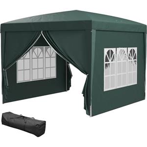 Outsunny Gazebo Pieghevole 3x3 Pop Up con 2 Porte e 2 Finestre, 4 Pannelli Laterali e Borsa da Trasporto, Gazebo da Esterno in Acciaio e Tessuto Oxford, per Giardino, Feste, Campeggio, Verde