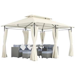 Outsunny Gazebo da Giardino 3x4 m con Tende Rimovibili, Doppio Tetto e 12 Fori di Drenaggio, Gazebo da Esterno in Metallo e Poliestere, per Giardino, Balcone, Feste, Campeggio, Crema