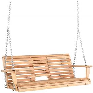 Outsunny Dondolo Sospeso per Esterno in Legno di Abete con Tavolino Pieghevole e Portabicchieri, Altalena da Giardino per 2-3 Posti, Dondolo per Giardino o Terrazzo, Color Legno