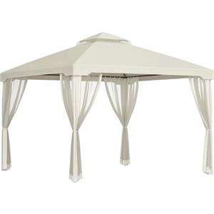Outsunny Tenda Gazebo da Giardino 3x3m con Zanzariera, Struttura in Metallo e Copertura in Poliestere, Beige
