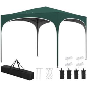 Outsunny Gazebo da Giardino Pop-up per 6-9 Persone, Gazebo 3x3m Pieghevole ad Altezza Regolabile con Borsa da Trasporto, in Metallo con Funi, Picchetti e Sacchi, 295x295x255 cm, Verde