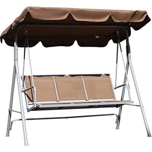 Outsunny Dondolo da Giardino 3 Posti con Tettuccio Parasole Regolabile Rimovibile, Dondolo da Esterno con Seduta Traspirante in Poliestere, Portata 240 kg, 171x108x154 cm, Marrone