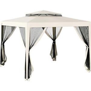 Outsunny Gazebo da Giardino 3x3 con Zanzariere Laterali, Doppio Tetto e 8 Fori di Drenaggio, Gazebo da Esterno in Metallo e Poliestere, per Giardino, Feste, Campeggio, Crema