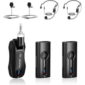 KIMAFUN Microfono Archetto e Lavalier Wireless 2.4G per 2 Persone, Microfono Bavero Senza Fili per Amplificare per Insegnamento in classe, Riunioni, Interviste, Discorsi, Seminari, KM-G70 (2TX+1RX)