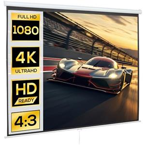 HOMCOM Telo per Proiettore da 120 Pollici Formato 4:3 ad Altezza Regolabile, Schermo da Proiezione in Tessuto e Metallo, 244x183 cm, Bianco