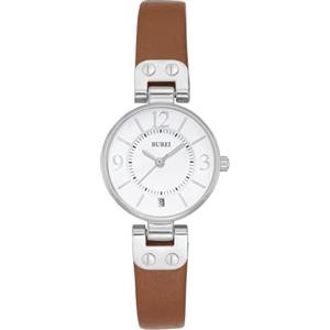 BUREI Orologio da donna di lusso al quarzo con lancette, impermeabile, con cinturino in pelle semplice, squisito orologio da donna, Argento marrone.