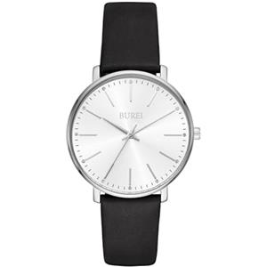 BUREI Orologi da donna moda minimalista analogico in pelle al quarzo impermeabile orologi per le donne, argento, cinghia