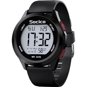 SOCICO Orologio Digitale Da Uomo, Sportivo, Militare, Impermeabile, Cronografo, Per Uomo, Con Illuminazione A Led, Sveglia, Data, Sport (Nero-Rosso Bottone)
