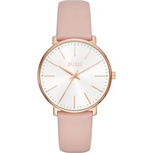 BUREI Orologi da polso da donna, alla moda, minimalista, analogico, al quarzo, in pelle, impermeabile, orologi da donna, Argento-Oro rosa-Cinturino rosa
