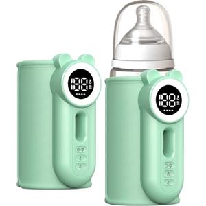 Otufan Scaldabiberon portatile, con batteria 8000mAh reale e riscaldamento rapido a 42°C in 10-20 minuti per viaggio e notte con display LED e 6 temperature Scalda biberon portatile (Teddy verde)