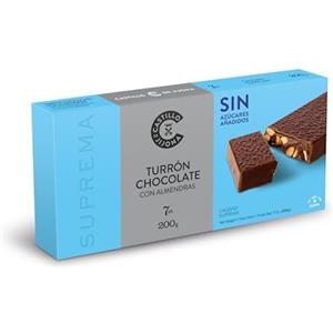 Castillo de Jijona - Torrone al Cioccolato con Mandorle Senza Zucchero 200gr - Torrone Senza Zucchero - Sapore Inconfondibile - Senza Glutine - Qualità Suprema - Ricetta Artigianale - Spagna