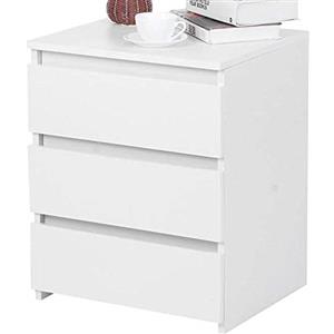 BAKAJI Comodino Camera da Letto Mobiletto Cassettiera 3 Cassetti Design Moderno in legno MDF Colore Bianco Mobile Arredo Casa Dimensione 55 x 45 x 38 cm