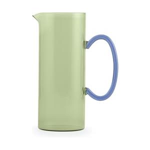 H&H - Caraffa in Vetro Borosilicato Colorata 1,3 L - Verde con Manico Blu - Lavabile in Lavastoviglie