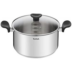 Tefal E3084604 Pentola 24 cm (5.3 L) + coperchio in vetro, tutti i fuochi tra cui induzione, acciaio inossidabile di prima qualità, cottura a bollire, Primary