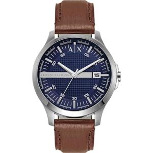 Armani Exchange Orologio da uomo, Movimento al quarzo con data a tre lancette e cassa da 46 mm con cinturino in pelle, Marrone e grigio chiaro