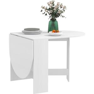 HOMCOM Tavolo da Pranzo Pieghevole, 163x80 cm Scrivania Richiudibile Salvaspazio con 2 Ribalte Ovale per 6 Persone, Tavolo Cucina a Ribalta, Ideale per Soggiorno, Casa, Ufficio, Bianco