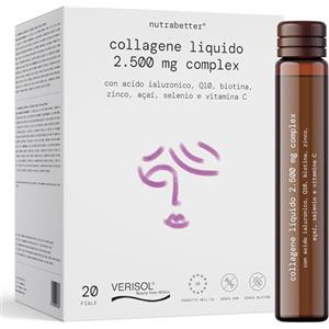 NUTRABETTER Collagene liquido Verisol® 2500 mg + Acido Ialuronico 100 mg + Q10 | Collagene da bere dal gusto gradevole | + Vitamina C, Biotina, Selenio, Zinco e Açaí |Articolazioni, Pelle, e Capelli |nutrabetter®